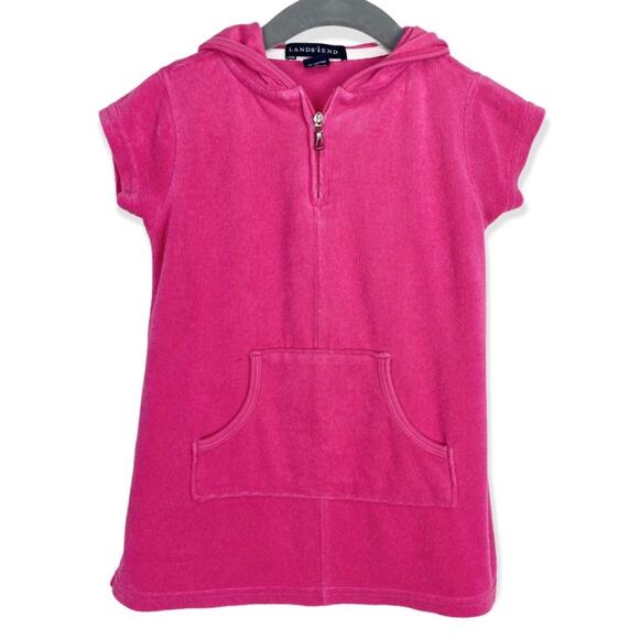 Land's End Terrycloth Pull Over Hooded Short Sleeve Swim Cover Up in Pink, 3T - Picture 1 of 6